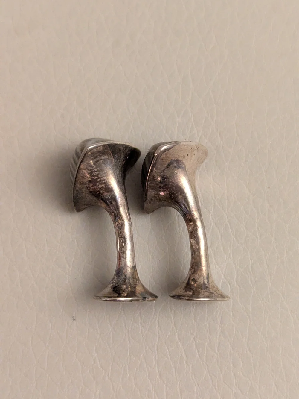 Vintage Mid Century 925 Silver Modernist Triangle Agate Cufflinks
